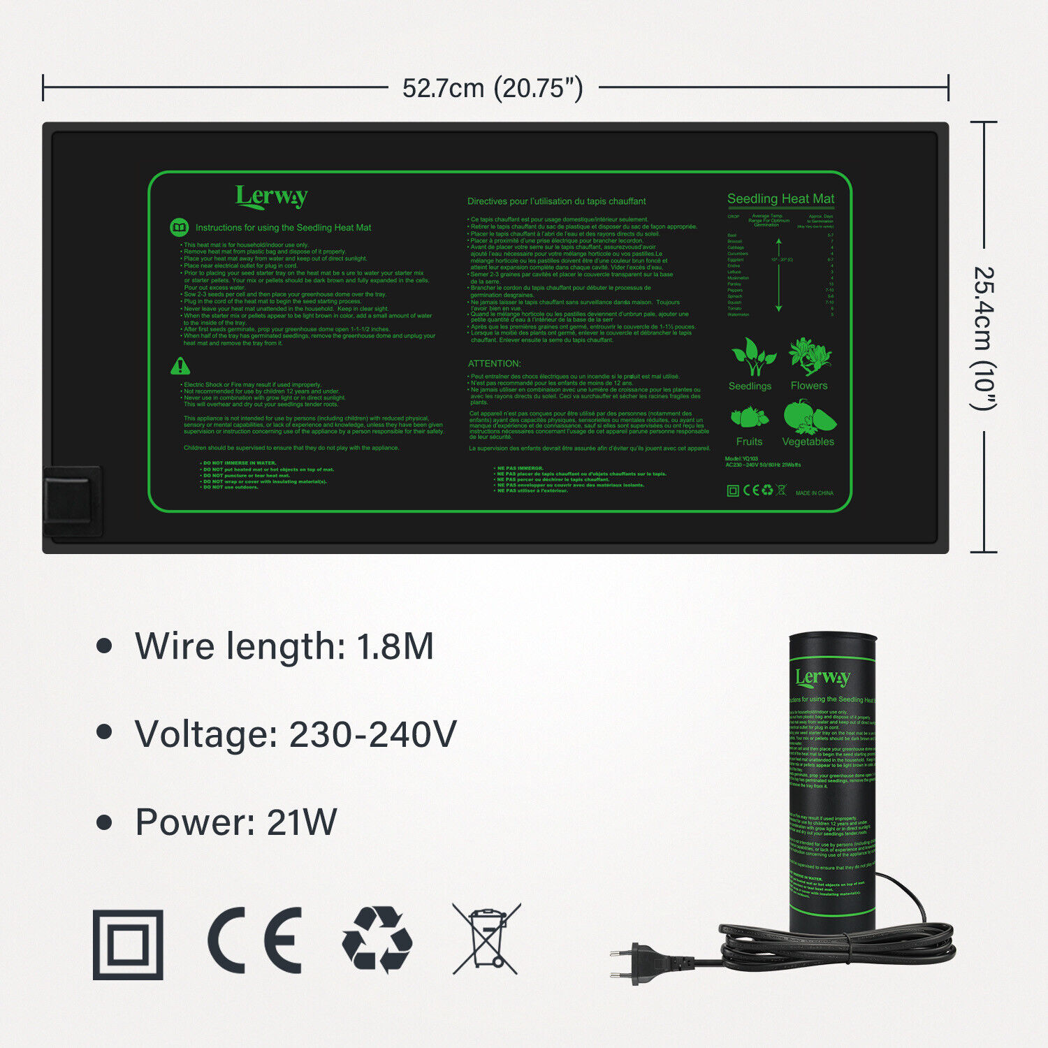 LERWAY 21W tapis chauffant pou - Seedling Heat Mat avis et prix